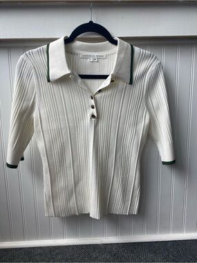Veronica Beard Soza Polo White Textured Knit Polo